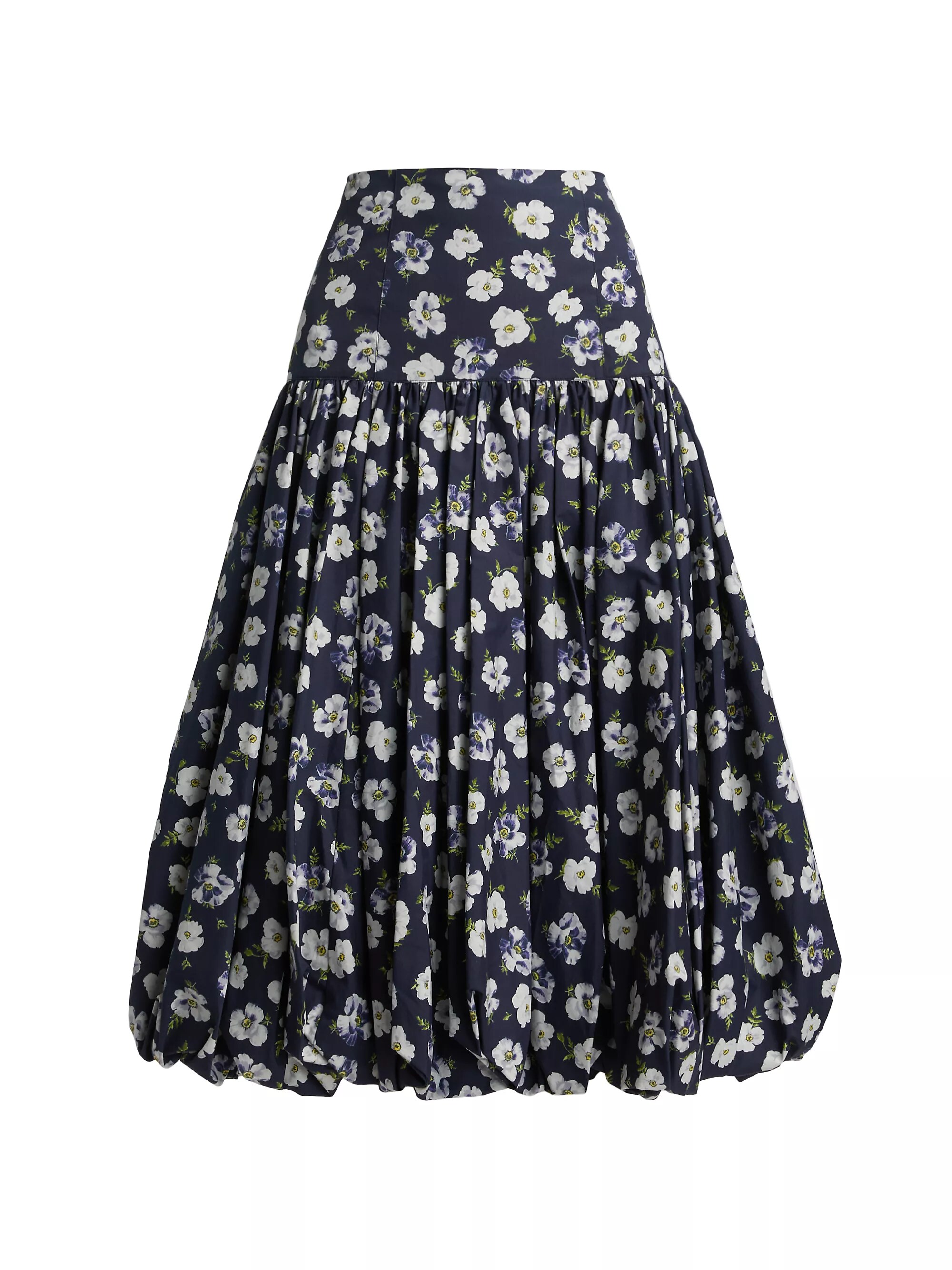 Ellah Floral Cotton-Poplin Bubble-Hem Midi-Skirt