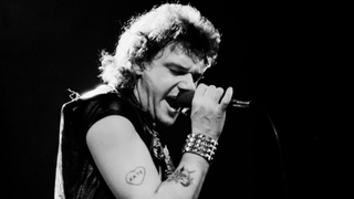 Paul Di'Anno, singer with British heavy metal band Iron Maiden, performs at Pointe East during their Killer World Tour, Lynwood, Illinois, June 26, 1981.
