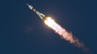 A Soyuz MS-04 rocket prepares for take-off