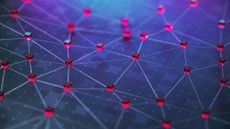 A CGI render showing connected red nodes hovering above a blue, dotted surface to represent edge computing and edge risks.