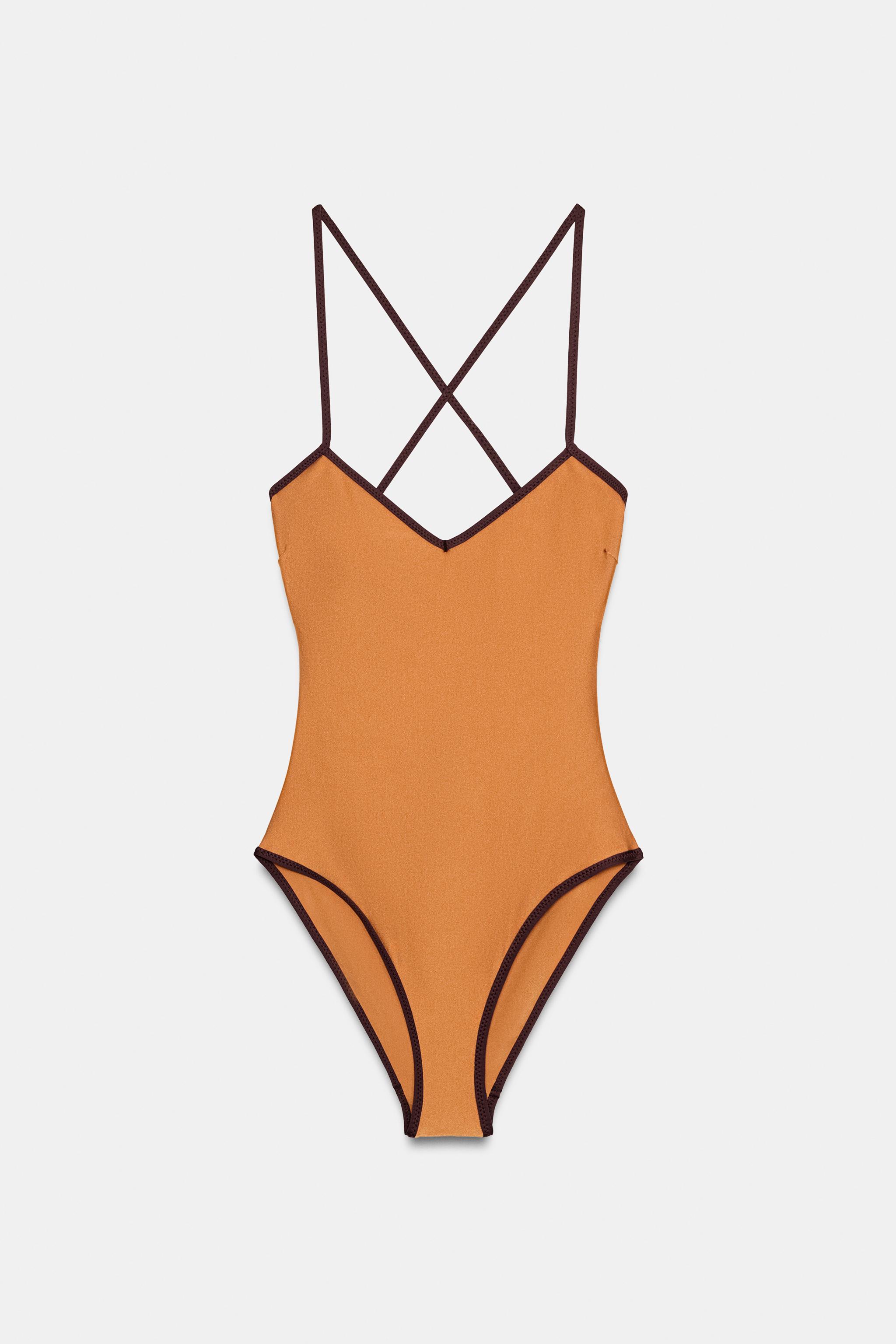 Contrast Trim Satin Swimsuit