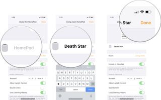 Tap HomePod, rename your Homepod, then tap Done