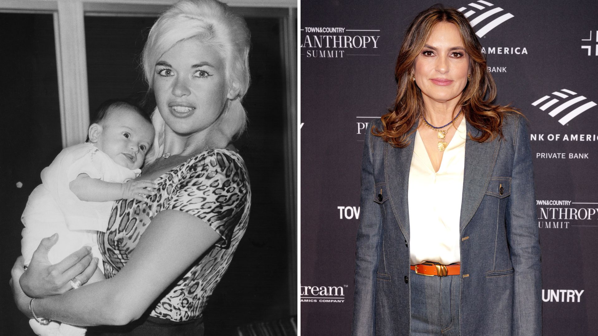 L-Jayne Mansfield holding her baby daughter, R- Mariska Hargitay