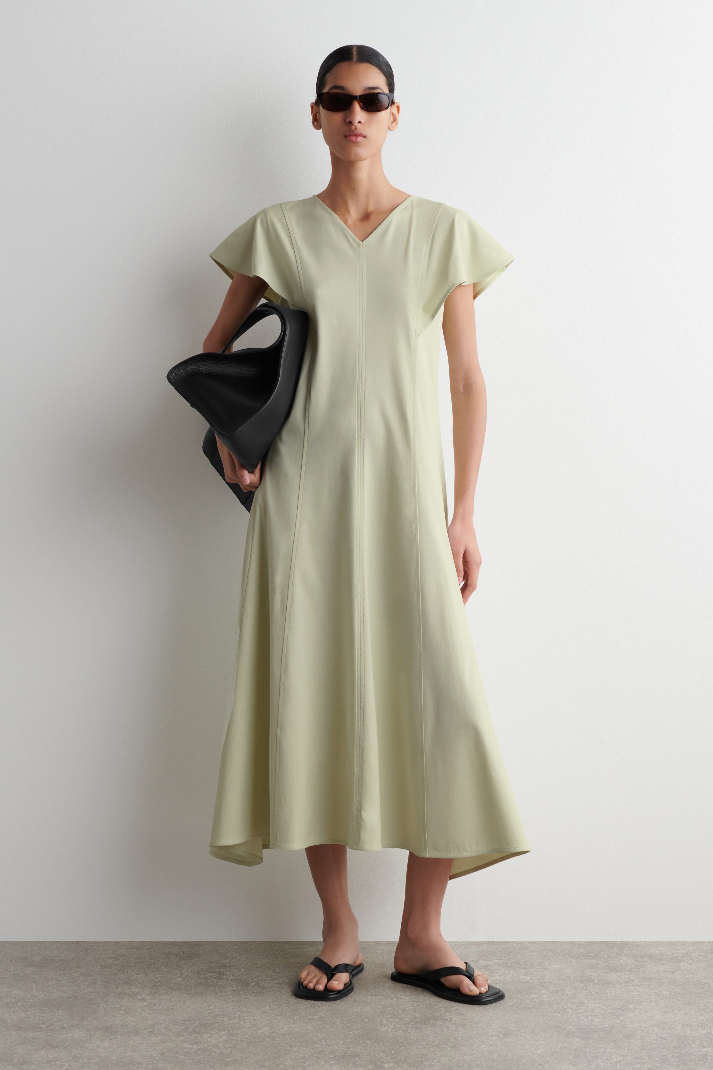 Petal-Sleeve Cotton Midi Dress