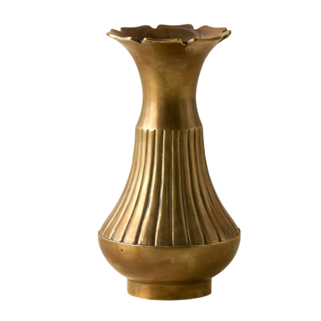 Anna Antiqued Solid Brass Vase - Small