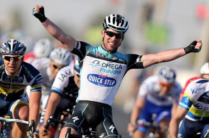Mark Cavendish's (Omega Pharma QuickStep) wins stage 3 of the Tour of Qatar