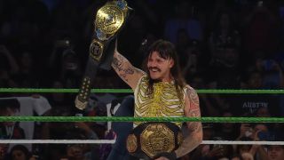 Dom Mysterio celebrating his AAA Mega Champonsihp victory at Worlds Collide: Las Vegas