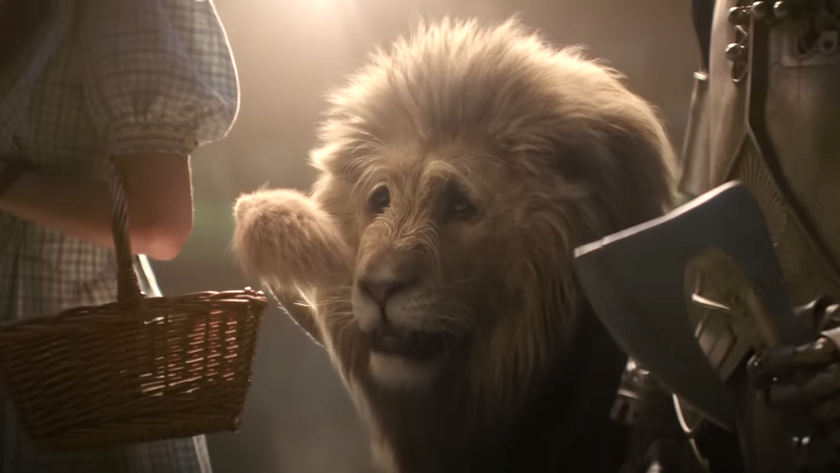 Cowardly Lion looking scared in Wicked For Good trailer