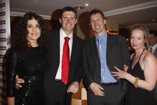 Niall Quinn, wife Gillian with Tony Adams and Poppy Teacher attend HMV Football Extravaganza at The Park Lane Hilton on April 15, 2008 in London, England