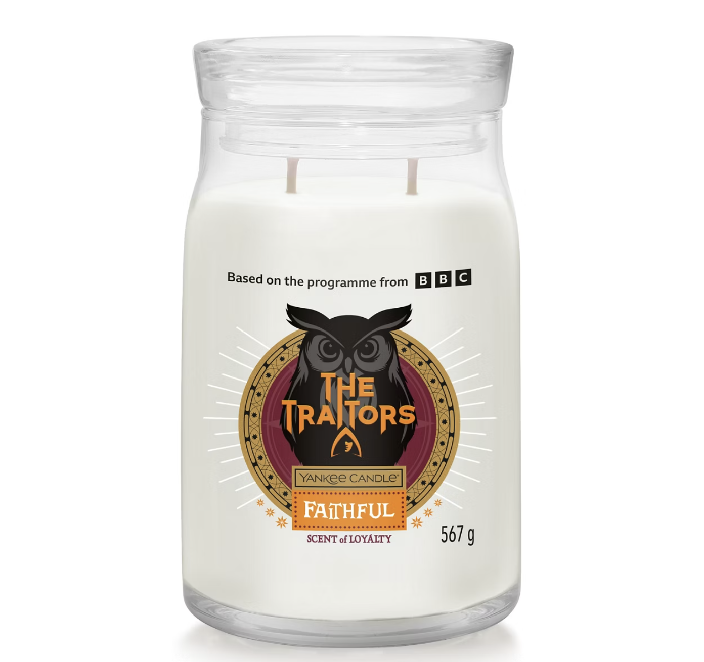 Yankee Candle, The Traitors: Faithful Candle in white wax in glass jar
