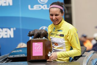 Race winner Megan Guarnier (Boels-Dolmans) with her trophy