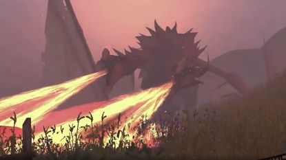 Two-headed dragon spewing fire in Sword Hero