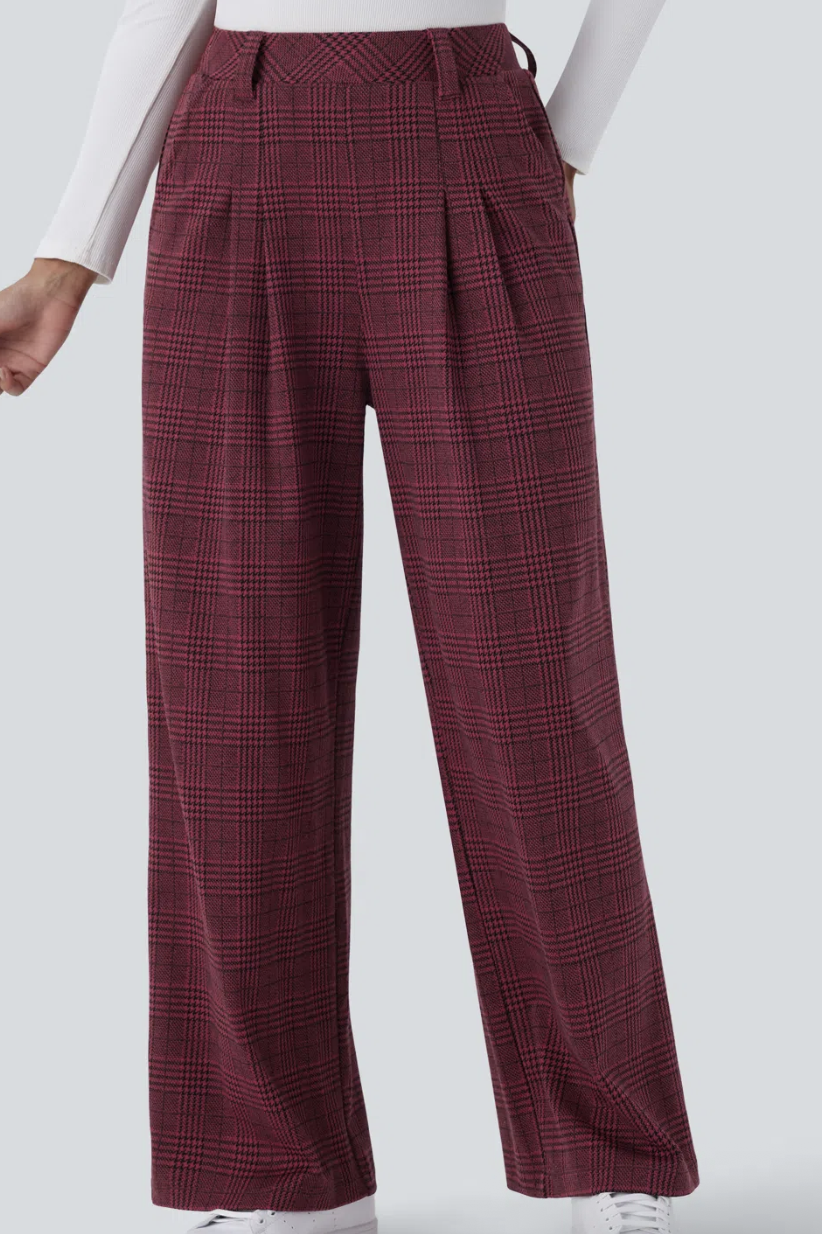 Halara, High Waisted Side Pocket Wide Leg Houndstooth Plaid Casual Trousers