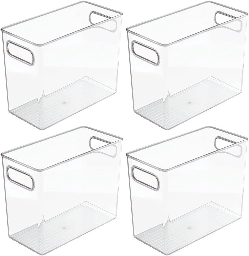 Mdesign Plastic Tall Food Storage Organization Container Bin With Handles for Kitchen, Pantry, Cabinet, Fridge/freezer, Countertop - Organizer for Snacks/appliances, Ligne Collection, 4 Pack, Clear