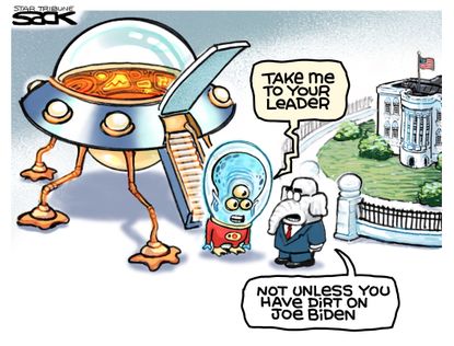 Political Cartoon U.S. Republicans Biden Ukraine Dirt Alien
