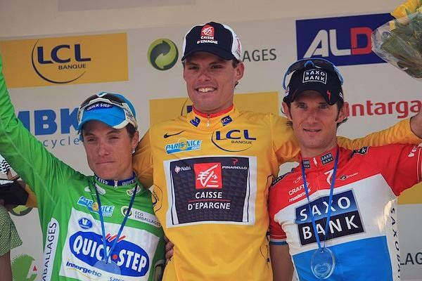 Overall podium (L-R): Sylvain Chavanel (Quick Step), Luis-Leon Sanchez (Caisse d'Epargne) and Fr&auml;nk Schleck (Team Saxo Bank).