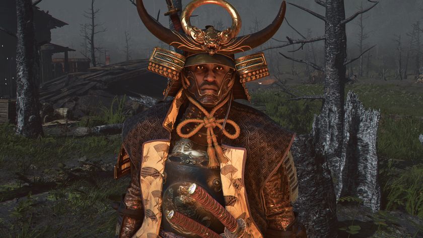 Assassin&#039;s Creed Shadows Twitch Drops - An upper-body shot of Yasuke standing in a battlefield at night, lit by a fire.