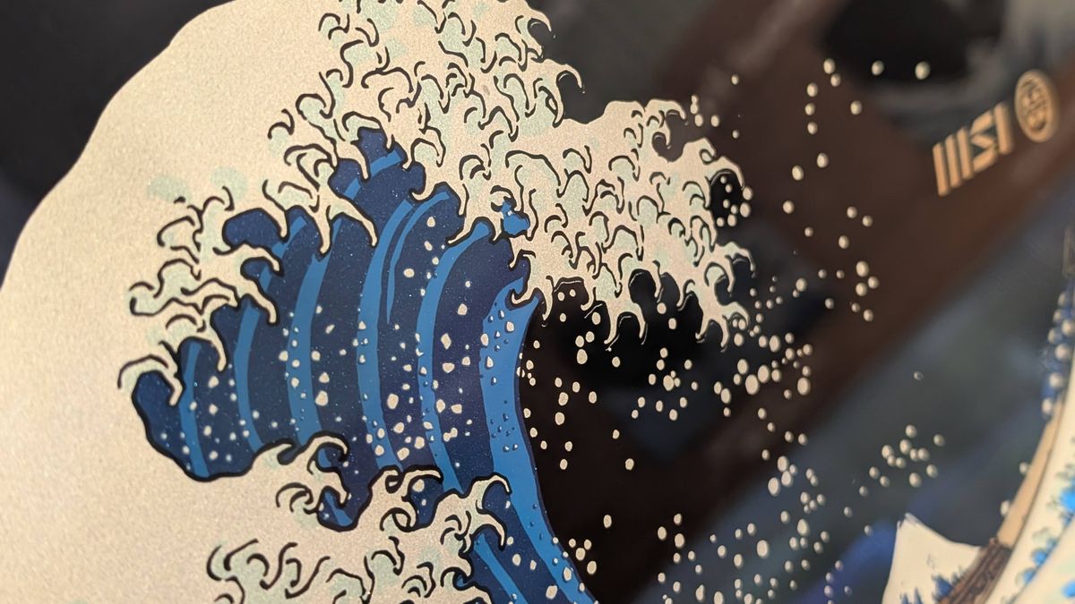 MSI Prestige 13 laptop artwork wave close up at Computex 2025