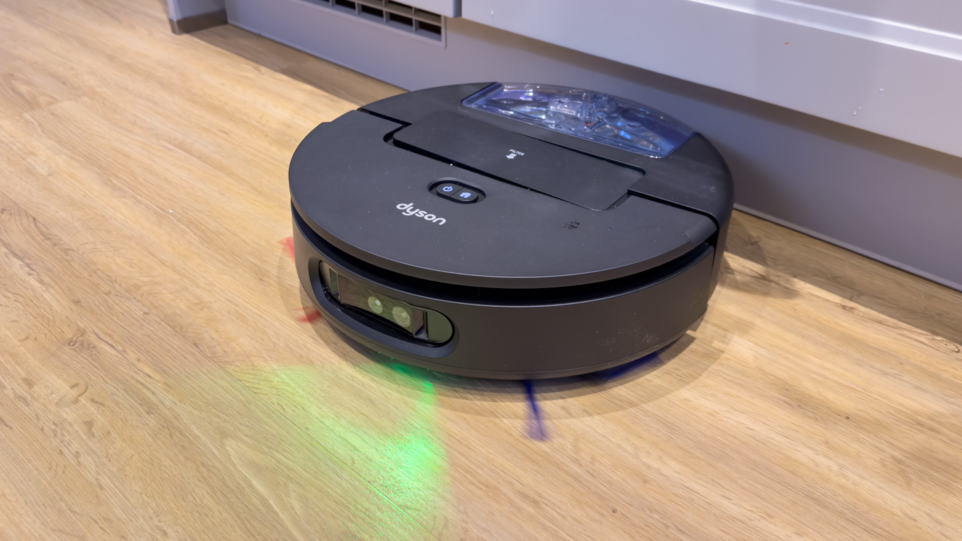Dyson Spot+Scrub Ai robot vacuum cleaner in a tester's home