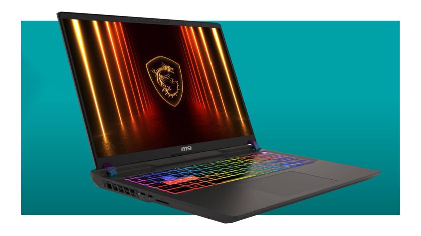 An MSI Vector 16 HX AI gaming laptop on a teal deals background