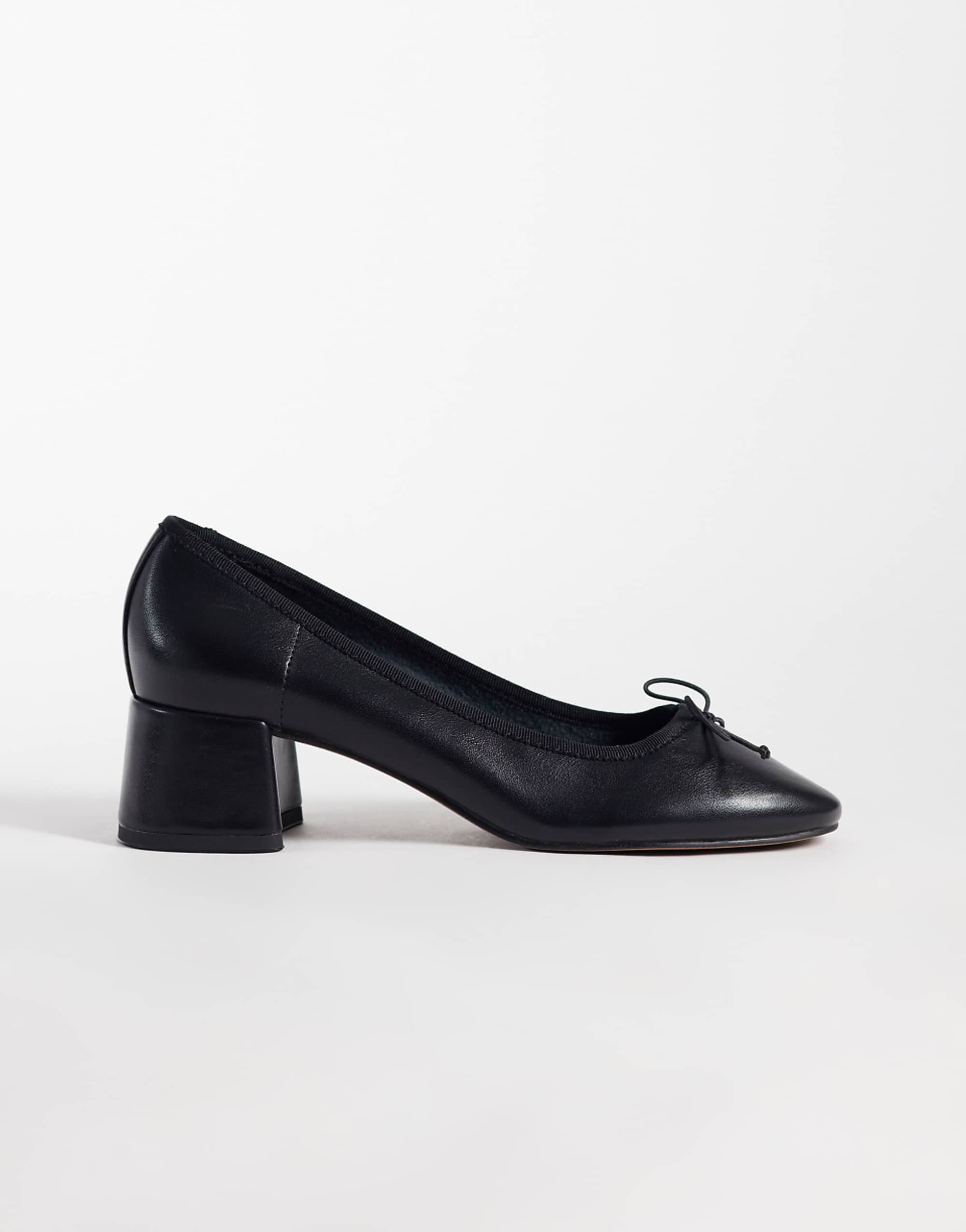 Asos Design Sweet Pea Bow Detail Block Heel Mid Shoes in Black