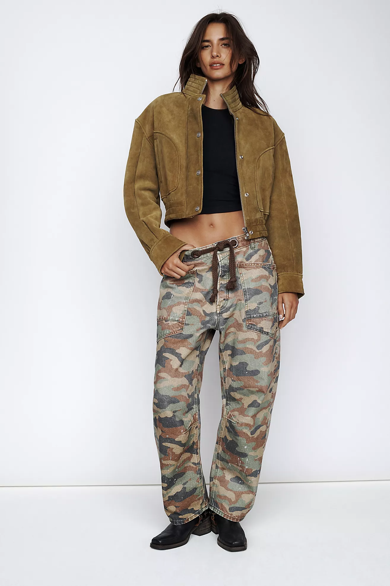 We the Free Moxie Printed Low-Slung Barrel Jeans