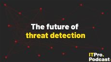 The text "The future of threat detection" against a web of connected, red crosses on a dark grey background. The word "threat detection" are in yellow, the rest are in white. In the bottom-right corner, the ITPro Podcast logo is shown.
