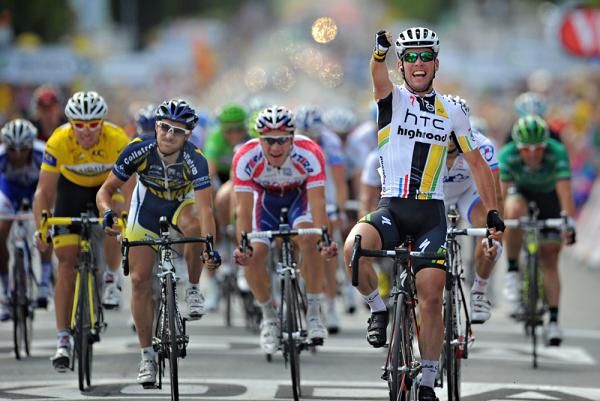 Mark Cavendish enjoys his victory on stage 7.