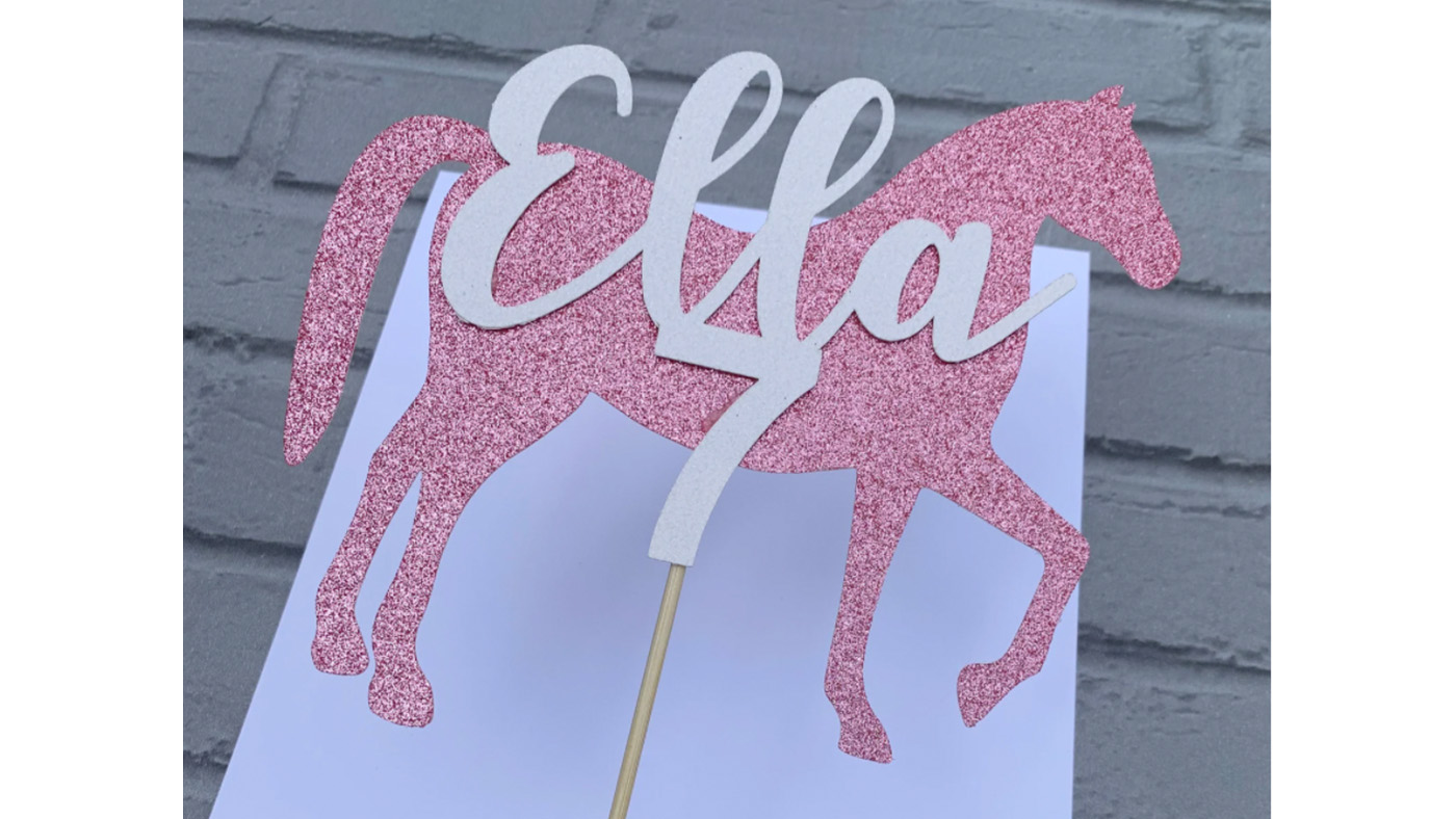 Personalised glitter horse cake topper