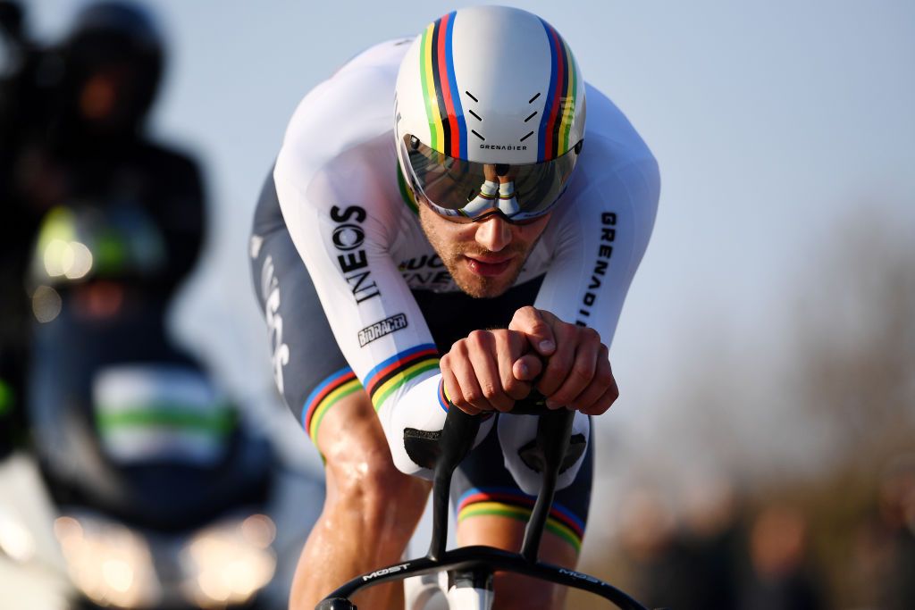 CAMAIORE ITALY MARCH 07 Filippo Ganna of Italy and Team INEOS Grenadiers sprints during the 57th TirrenoAdriatico 2022 Stage 1 a 139km individual time trial from Lido di Camaiore to Lido di Camaiore TirrenoAdriatico on March 07 2022 in Camaiore Italy Photo by Tim de WaeleGetty Images