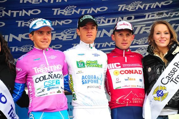 Jersey holders after stage 3 (l-r): Domenico Pozzovivo, Carlos Betancur and Marco Frapporti
