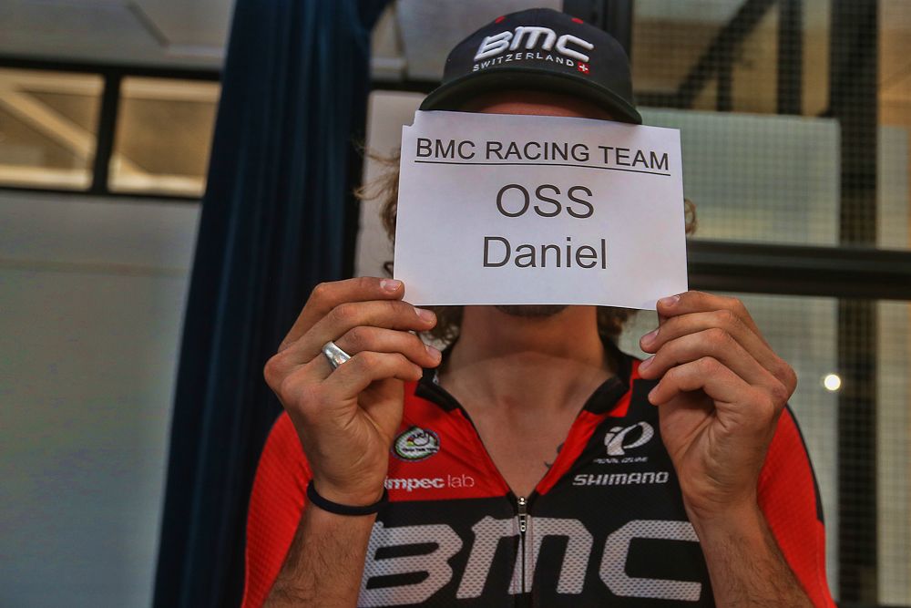Daniel Oss clowns for the cameras.