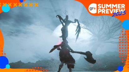 A monster in Wuchang Fallen Feathers pounces on the main character against a giant moon and misty sky