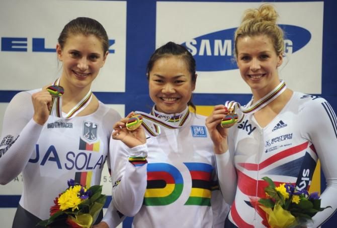 500m time trial podium (L-R): Miriam Welte (Germany), Lee Wai Sze (Hong Kong, China) and Rebecca Angharad James (Great Britain)