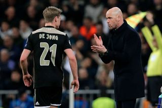 Manchester United target Frenkie De Jong receives instruction from Erik ten Hag