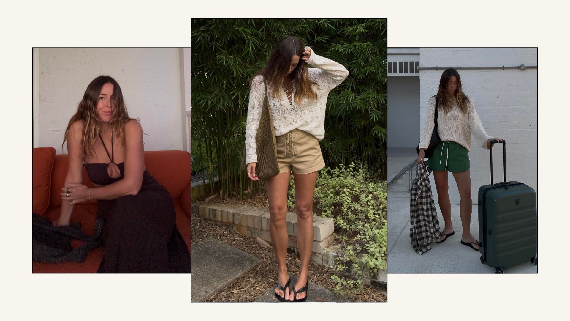Woman wears brown dress, blouse and shorts, jersey and green shorts