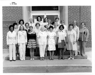 Katherine Johnson and her coworkers at NASA; Johnson is in the second row, second from the left.