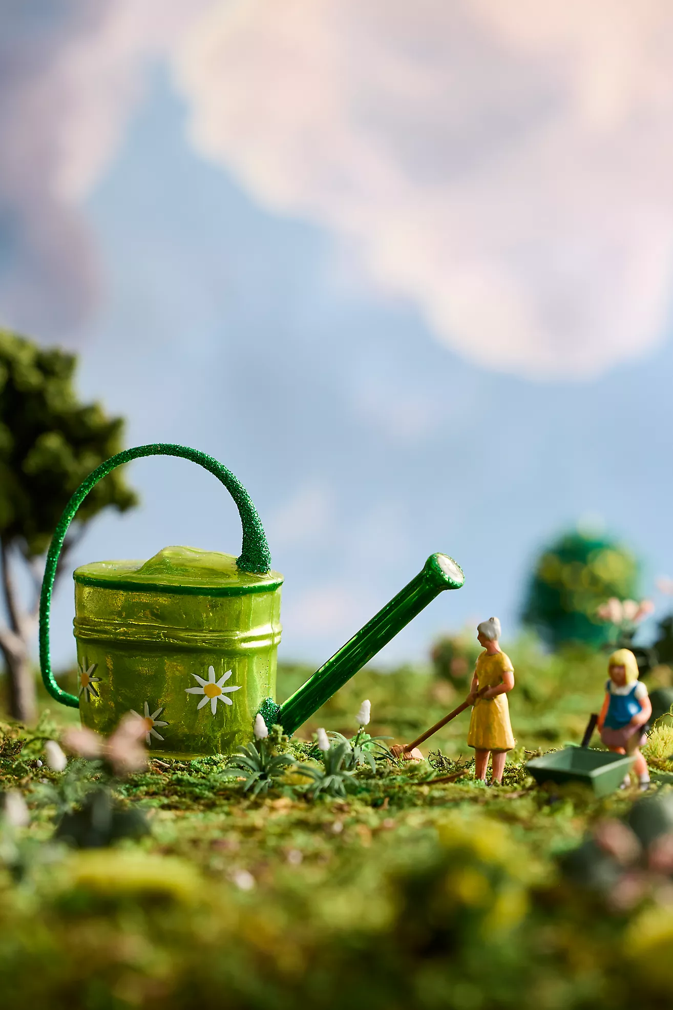 Daisy Watering Can Glass Ornament