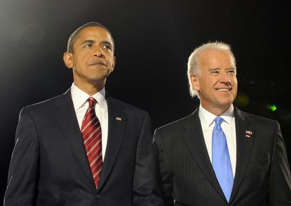 Former President Barack Obama and former Vice President Joe Biden on Election Day 2008.