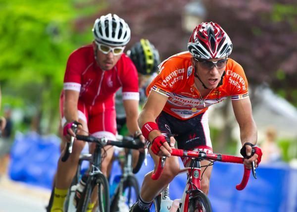 USA CRITS leader Luca Damiani, right, on the attack.