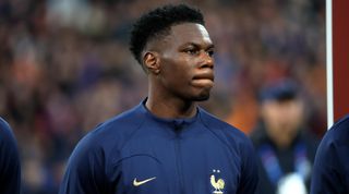 Aurelien Tchouameni of France lines up ahead of the UEFA Euro 2024 qualifying match between France and the Netherlands at the Stade de France on March 24, 2023 in Paris, France.