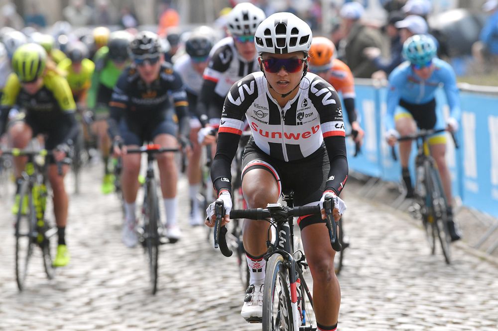 Coryn Rivera (Team Sunweb) on the cobbles at Gent-Wevelgem