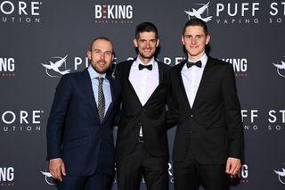 Matej Mohorič with team-mates Sonny Colbrelli and Wout Poels at the recent Beking Gala in Monte Carlo