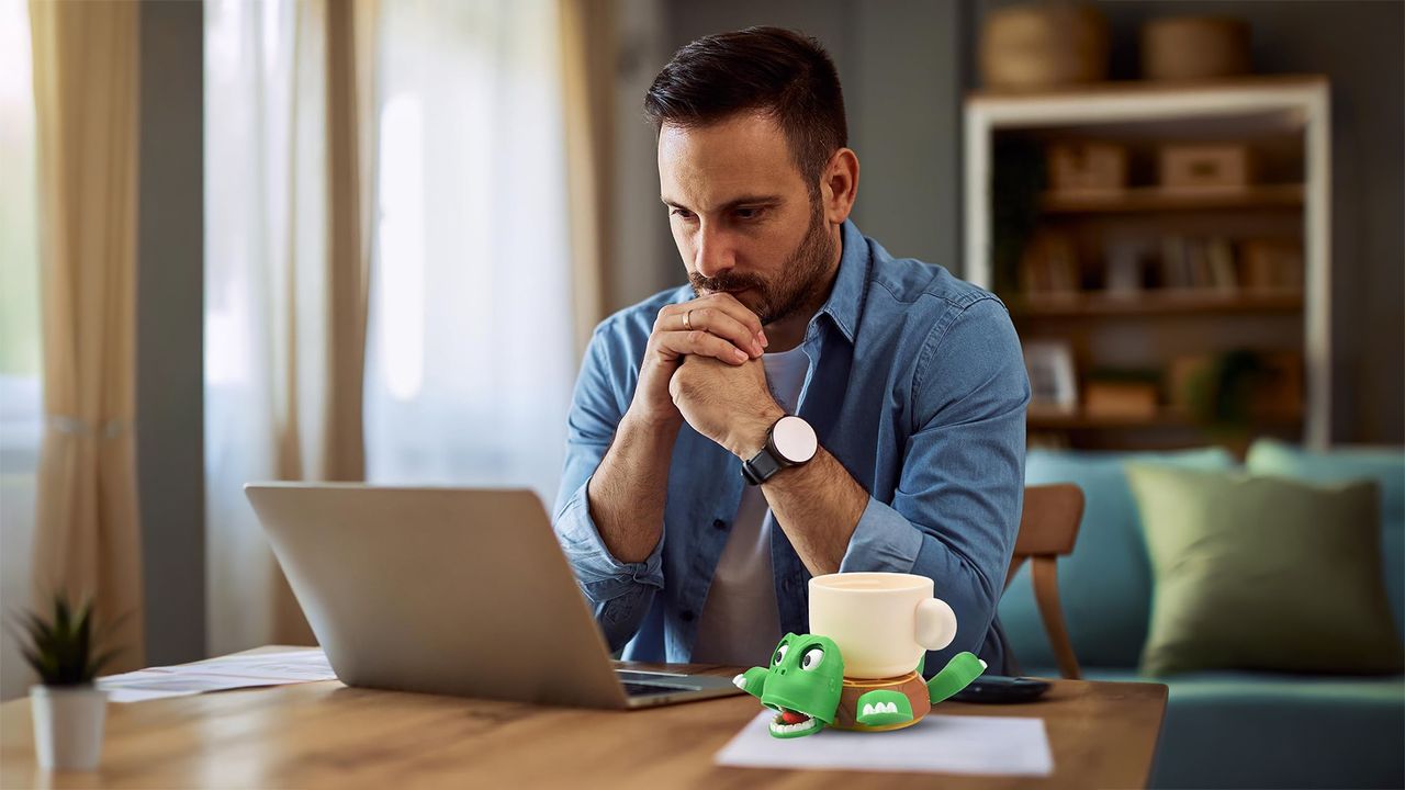 A squishable turtle mug holder.