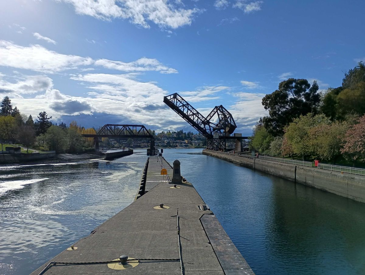 Wide shot of a raised bridge