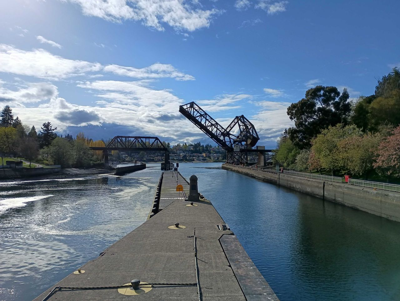 Wide shot of a raised bridge