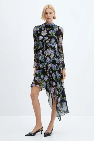 Mango Asymmetric flower dress