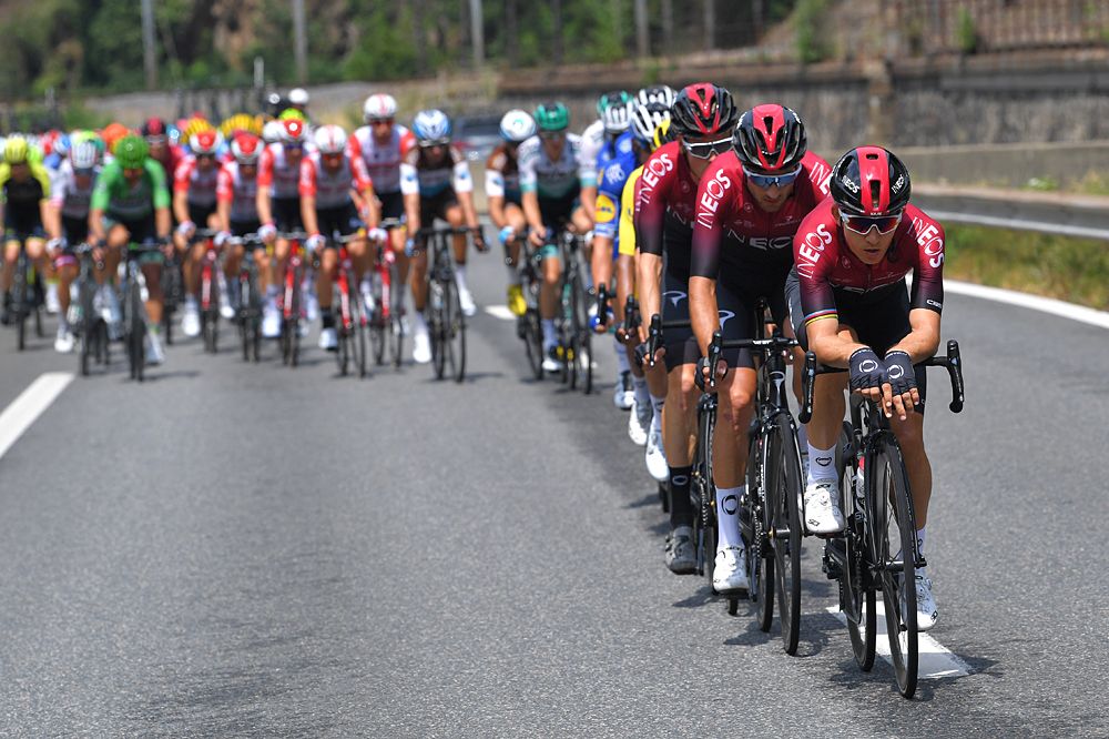 Team Ineos lead the field, protect overall leader Egan Bernal, stage 20 Tour de France