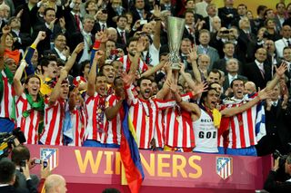 Atletico Madrid lift the Europa League trophy, 2012