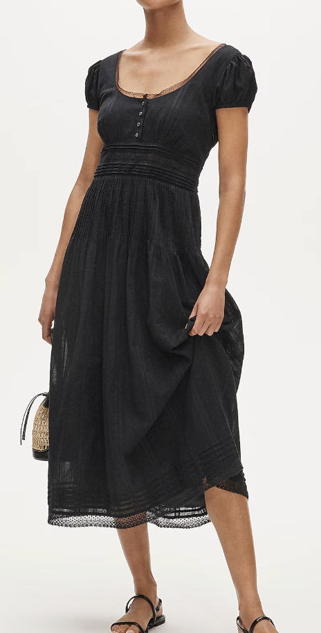 J.Crew, Lace-Trim Pintuck Midi Dress in Cotton Dobby
